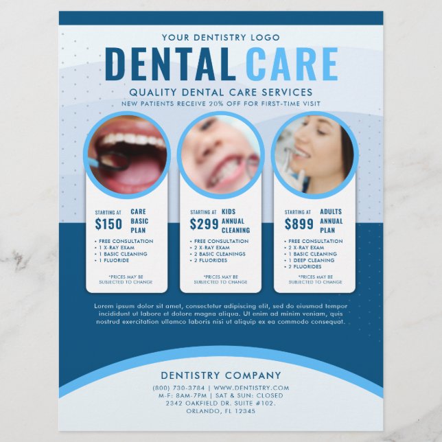 Berufliche Blue Dental Care Werbung Flyer (Vorne)