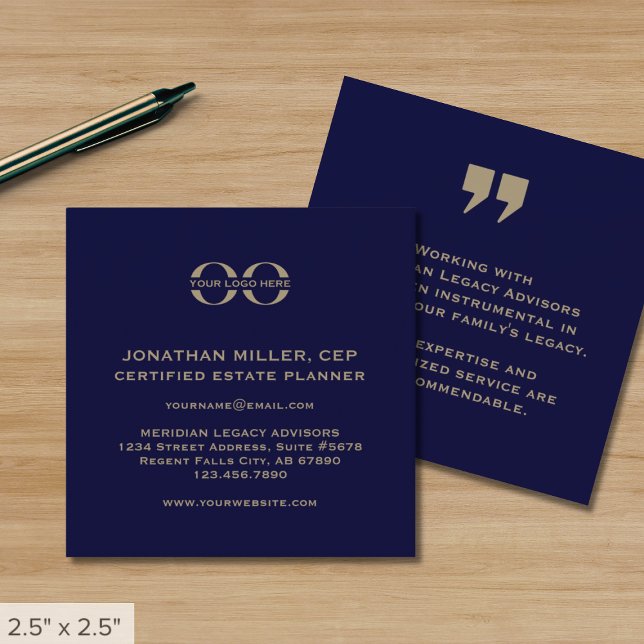 Berufliche Blue/Gold Business Card Quadratische Visitenkarte (Von Creator hochgeladen)