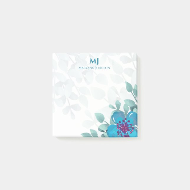 Berufliche Blue Watercolor-Blume Personalisiert Post-it Klebezettel (Vorderseite)