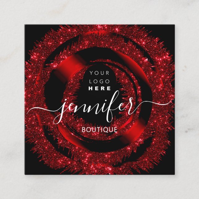 Berufliche Boutique Logo Glitzer Rotes Logo Quadratische Visitenkarte (Vorderseite)