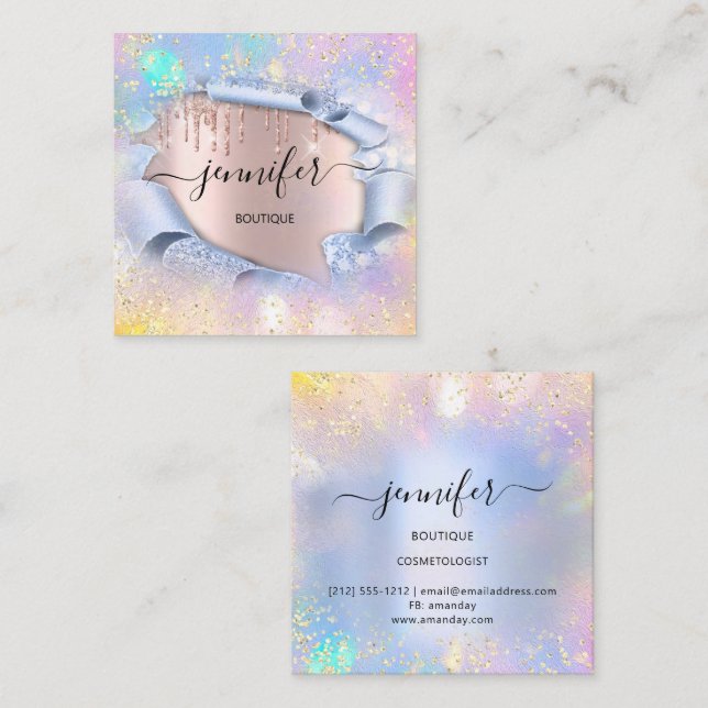 Berufliche Boutique Shop Blue GlitterHolograph3D Quadratische Visitenkarte (Vorne/Hinten)