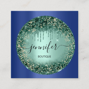 Berufliche Boutique Shop Glitzer Green BlueNavy  Quadratische Visitenkarte