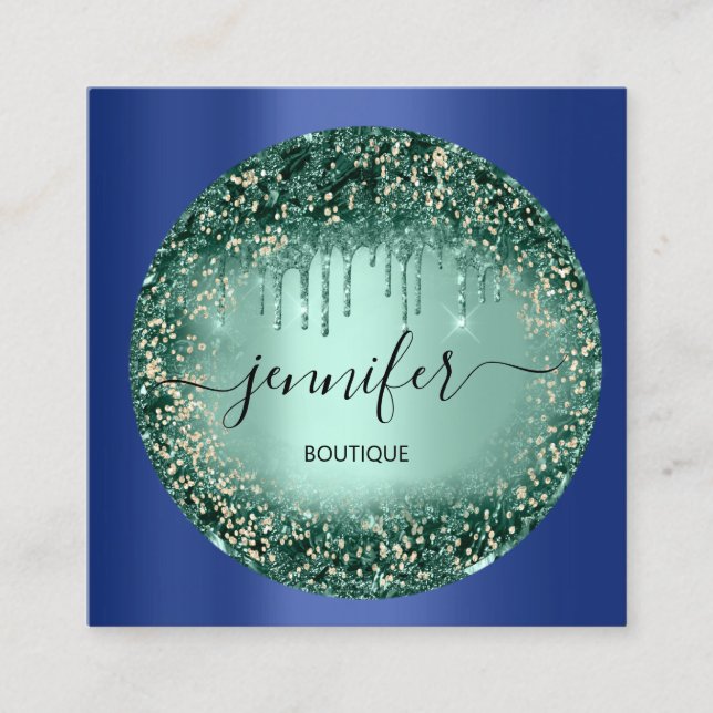 Berufliche Boutique Shop Glitzer Green BlueNavy Quadratische Visitenkarte (Vorderseite)