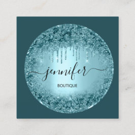 Berufliche Boutique Shop Glitzer Pastel BlueTeal Quadratische Visitenkarte