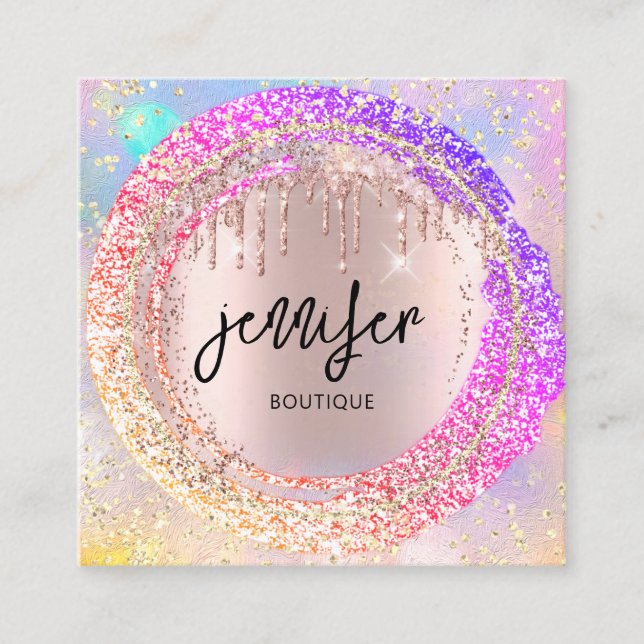 Berufliche Boutique Shop Glitzer Pink QRCodeLogo Quadratische Visitenkarte (Vorderseite)