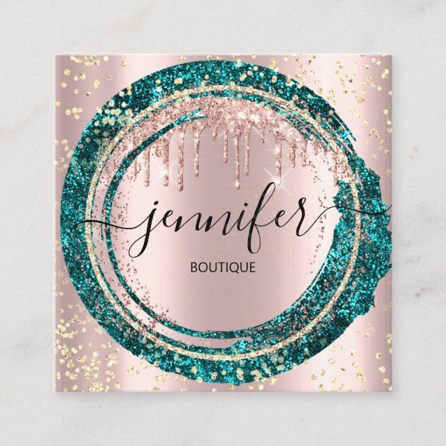 Berufliche Boutique Shop Glitzer Rosa Aquamarin Quadratische Visitenkarte (Vorderseite)