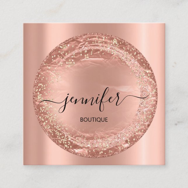 Berufliche Boutique Shop Glitzer Rose Gold Quadratische Visitenkarte (Vorderseite)