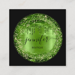 Berufliche Boutique Shop Glitzer Tropfen Grüne Quadratische Visitenkarte