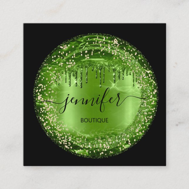 Berufliche Boutique Shop Glitzer Tropfen Grüne Quadratische Visitenkarte (Vorderseite)
