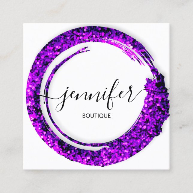 Berufliche Boutique Shop Glitzer Violett Quadratische Visitenkarte (Vorderseite)