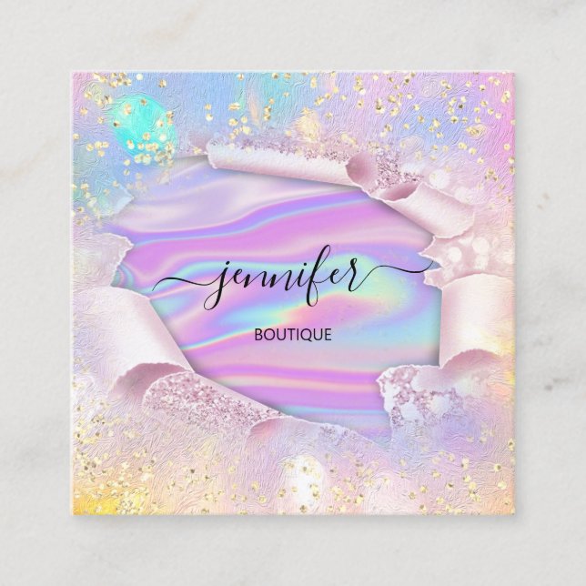 Berufliche Boutique Shop Name Holograph Glitzer Quadratische Visitenkarte (Vorderseite)