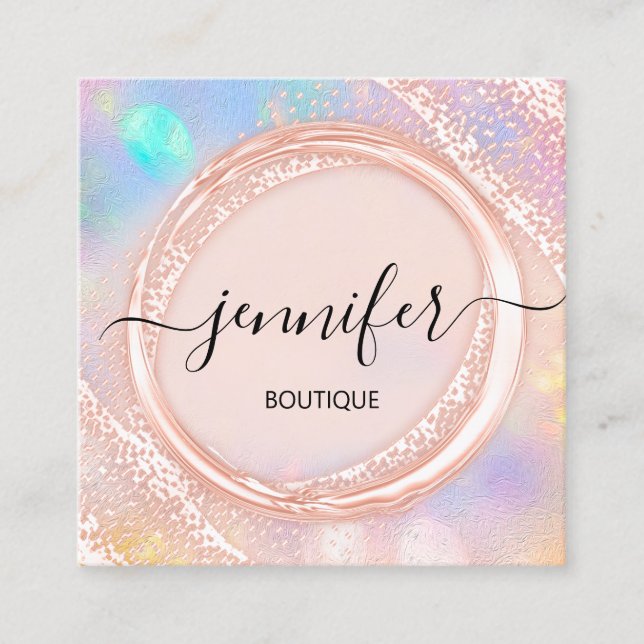 Berufliche Boutique Shop Schönheit Rose Holographi Quadratische Visitenkarte (Vorderseite)