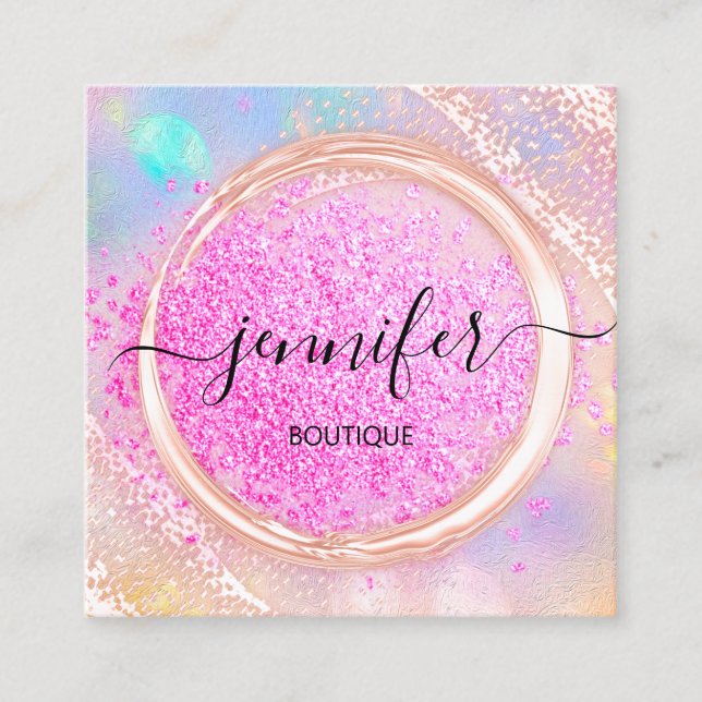 Berufliche Boutique Shop Schönheitslogo Rosa Quadratische Visitenkarte (Vorderseite)