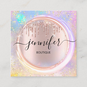 Berufliche Boutique Shop Tropfen Pink Holograph Quadratische Visitenkarte