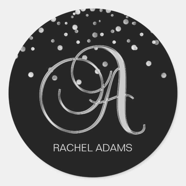 Berufliche Business Monogram Silver Black Runder Aufkleber (Vorderseite)