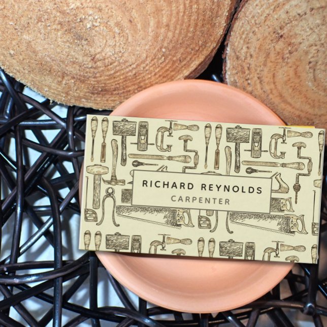 Berufliche Carpentry Tools Vintag Sepia Visitenkarte (Von Creator hochgeladen)