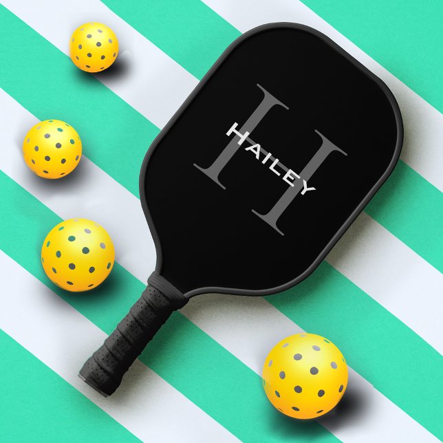 Berufliche Einfache Schwarzweiß-Monogramm Pickleball Schläger (Von Creator hochgeladen)