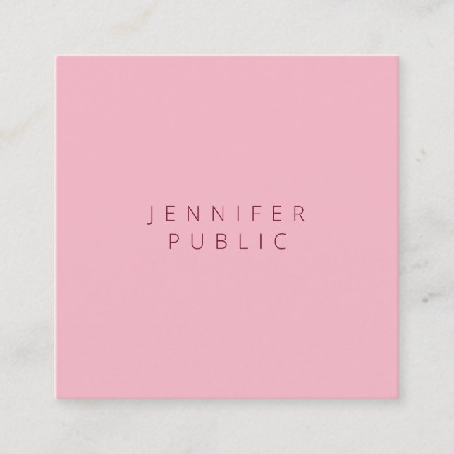Berufliche einfache Vorlage Elegante Rosa Moderne Quadratische Visitenkarte (Vorderseite)