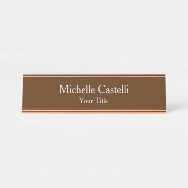 Berufliche Einzigartige moderne Rose Gold Brown Schreibtischnamensplakette (Vorderseite )