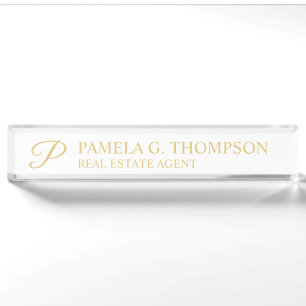 Berufliche Elegant White and Gold Namensplakette