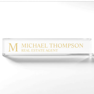 Berufliche Elegant White and Gold Namensplakette