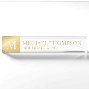 Berufliche Elegant White and Gold Namensplakette