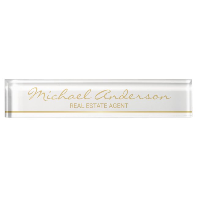 Berufliche Elegant White and Gold Namensplakette (Vorderseite)