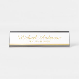 Berufliche Elegant White and Gold Schreibtischnamensplakette