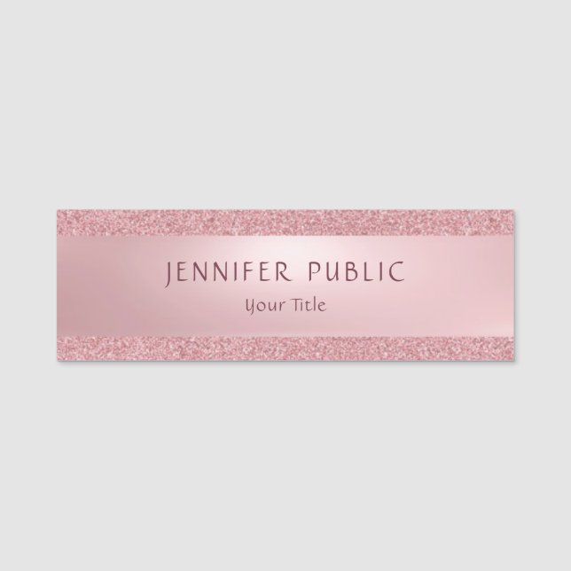 Berufliche Elegante Rose Gold Glitzer Moderner Chi Namensschild (Vorderseite)