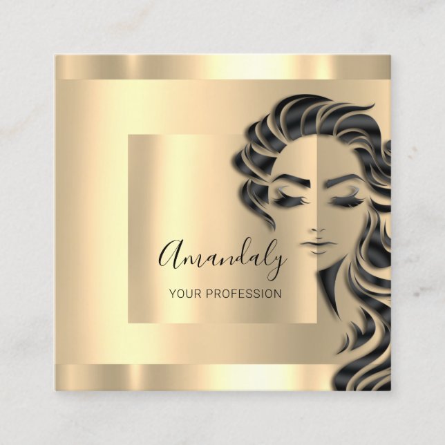 Berufliche Eyelashes Salon Gold Square Quadratische Visitenkarte (Vorderseite)