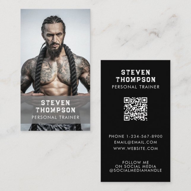 Berufliche Fitness Coach QR Code Social Media Visitenkarte (Vorne/Hinten)