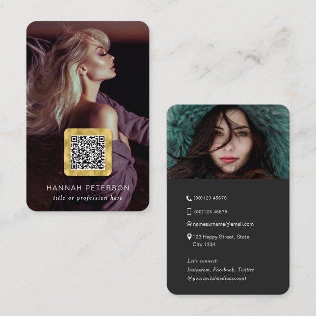 Berufliche Fotos QR-Code Modernes, stilvolles Gold Visitenkarte (Vorne/Hinten)
