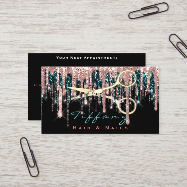 Berufliche Friseurschere Rose Black Gold Visitenkarte (Vorderseite/Rückseite Beispiel)