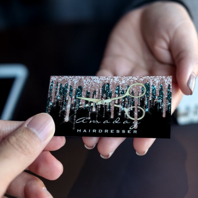 Berufliche Friseurschere Rose Black Gold Visitenkarte (Professional Hairdresser Scissors Rose Black Gold Business Card)