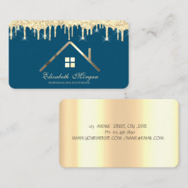 Berufliche Gold Glitzer Tropfen Real Anwesen Blue Visitenkarte