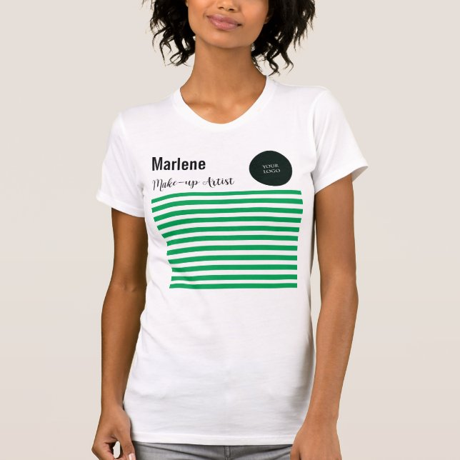 Berufliche, grüne und weiße Streifen mit Logo T-Shirt (Vorderseite)