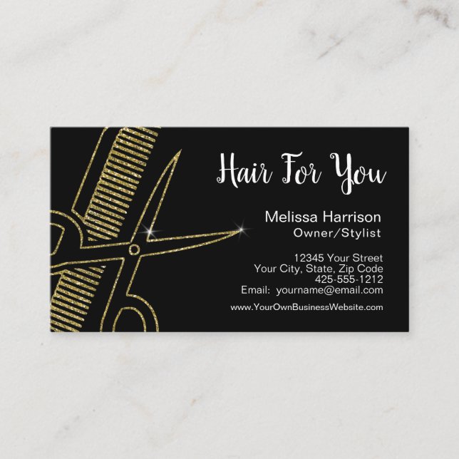 Berufliche Hairstylist-Gold-Glitzer-Schere Visitenkarte (Vorderseite)