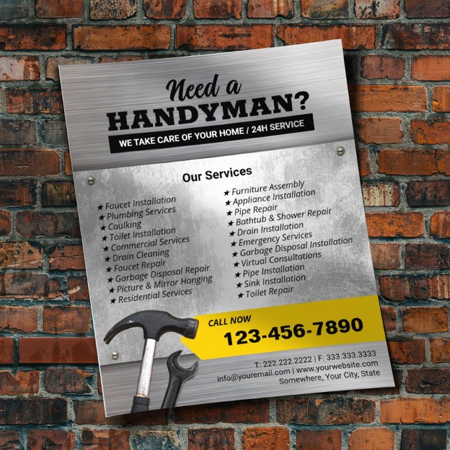 Berufliche Handyman & Repair Service-Imitat Metall Flyer (Von Creator hochgeladen)