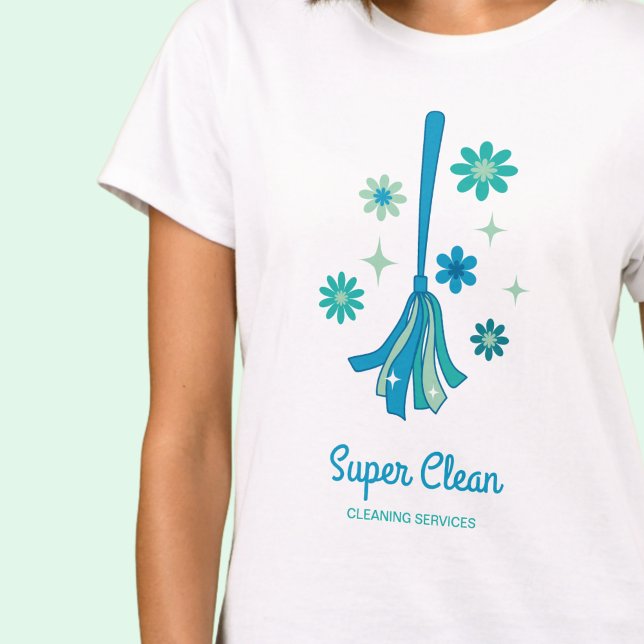 Berufliche Hausreinigung Retro Broom Sparkle T-Shirt (Von Creator hochgeladen)