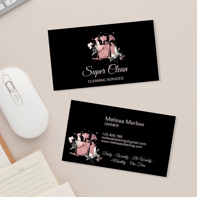Berufliche Hausreinigung Rose Gold Glitzer Visitenkarte (Von Creator hochgeladen)