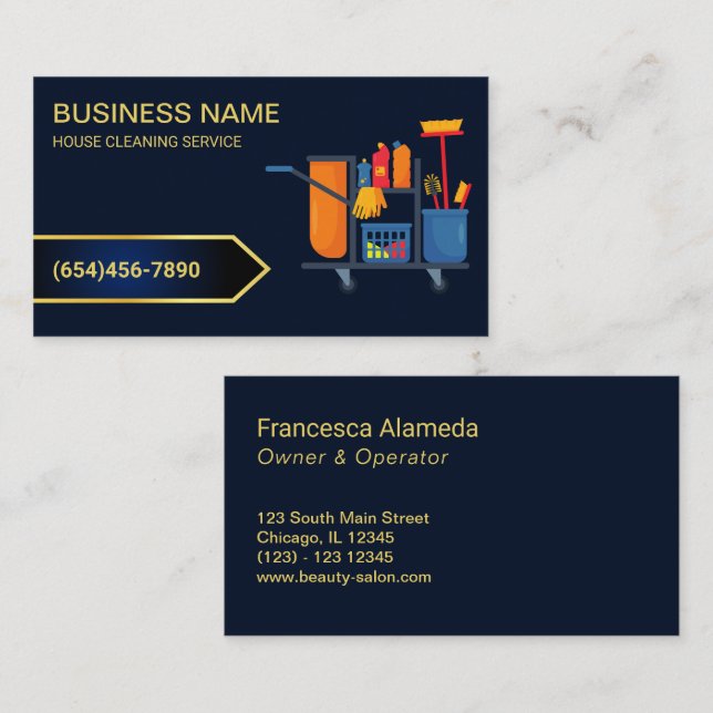 Berufliche Hausreinigung Rose Navy Blue Visitenkarte (Vorne/Hinten)