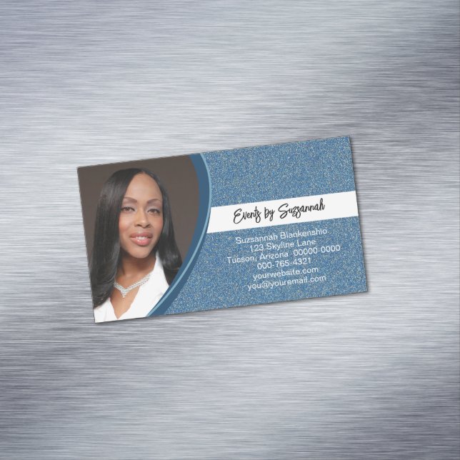 Berufliche Imitate Blue Glitzer Custom Foto Magnetische Visitenkarte (Beispiel)
