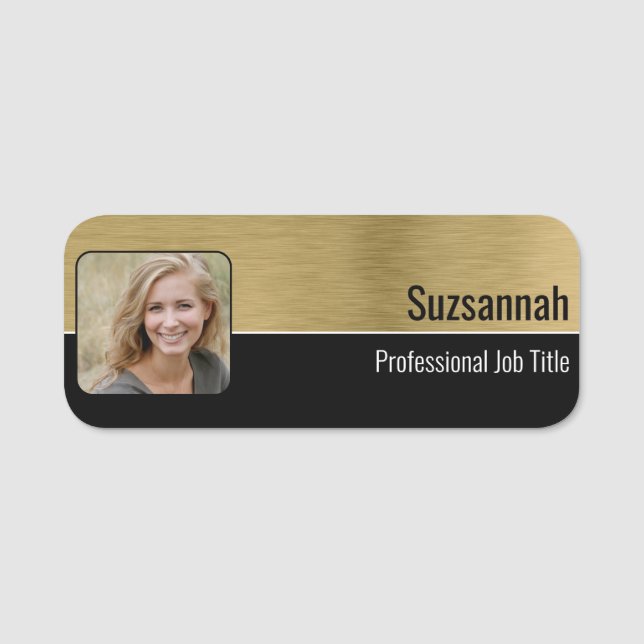 Berufliche Imitate Brushed Brass Custom Foto Namensschild (Vorderseite)