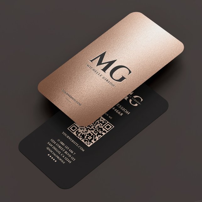Berufliche Imitate Rose Gold Schwarze Initialen Mi Visitenkarte (Professional Rose Gold Black Initials Minimal Business Card
)