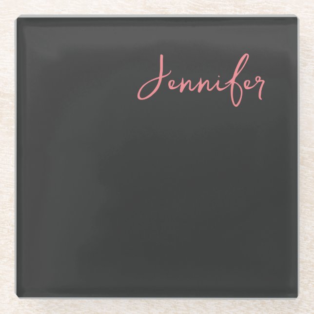 Berufliche Kalligraphie Name Minimalistisch Schlic Glasuntersetzer (Vorderseite)