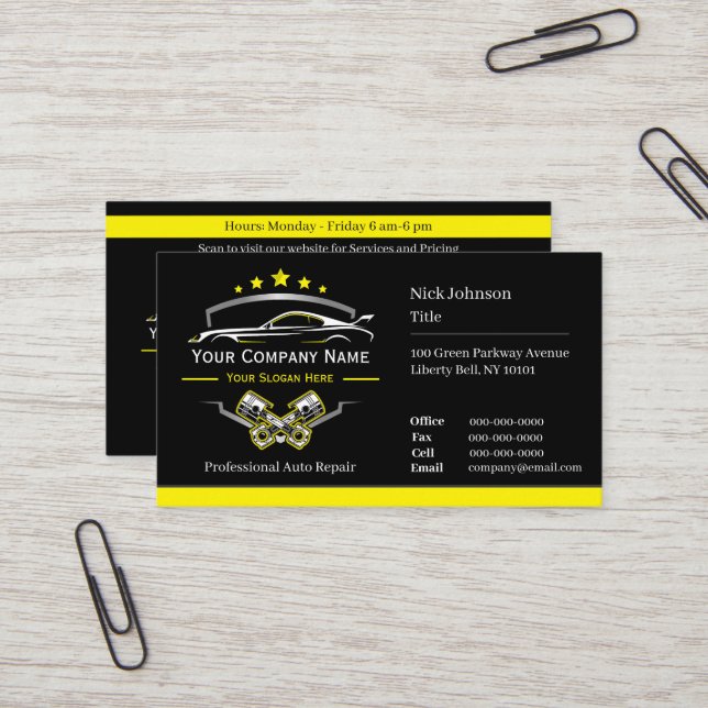 Berufliche Kfz-Reparatur, Auto Visitenkarte (Vorderseite/Rückseite Beispiel)