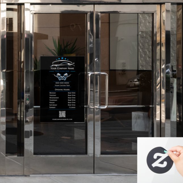 Berufliche Kfz-Reparatur, Geschäftszeiten Fensteraufkleber (Büro Tür)