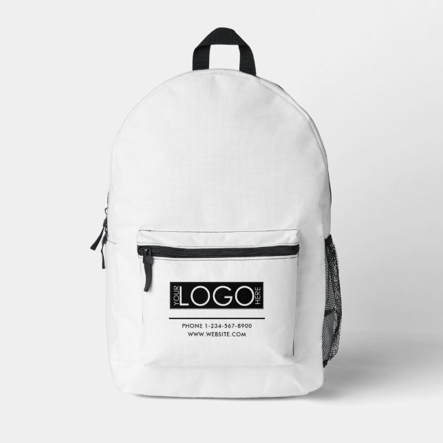 Berufliche Kontaktdetails für das Firmenlogo Bedruckter Rucksack (Vorderseite)