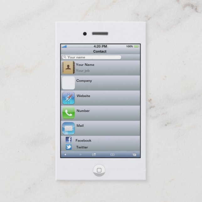 Berufliche kundengerechte weiße iPhone Karte (Vorderseite)
