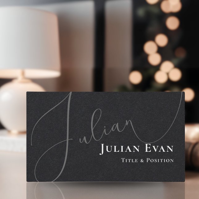 Berufliche, kursive Script Black Business Card Visitenkarte (Von Creator hochgeladen)
